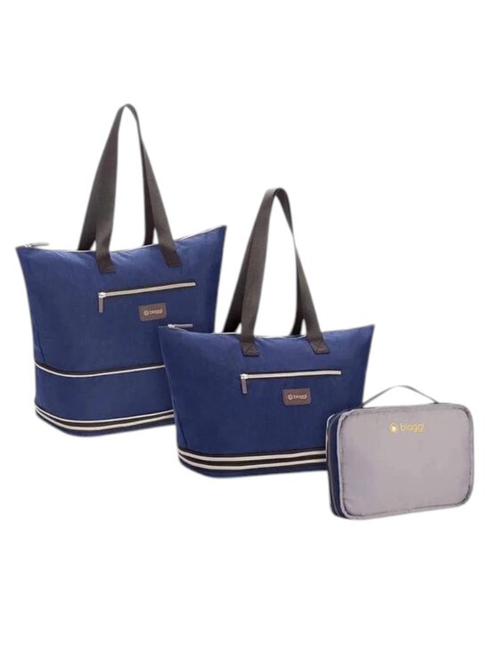 Biaggi Handbags - Biaggi Zipsak Boost Expanding Tote Navy Blue & Grey